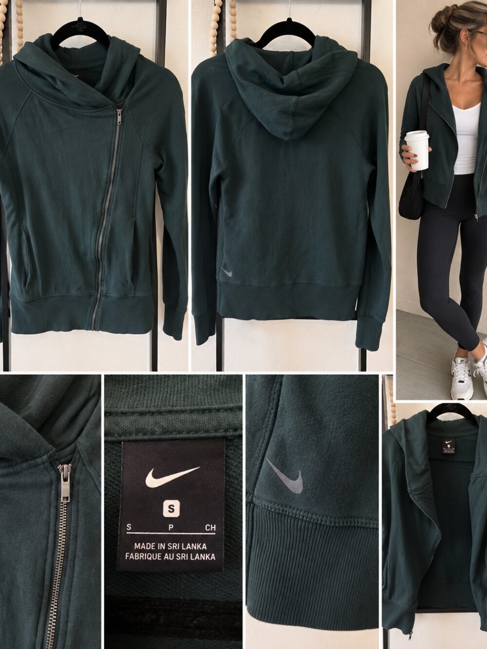 Nike Women’s Dark Green Asymmetrical Zip Hoodie Size Small